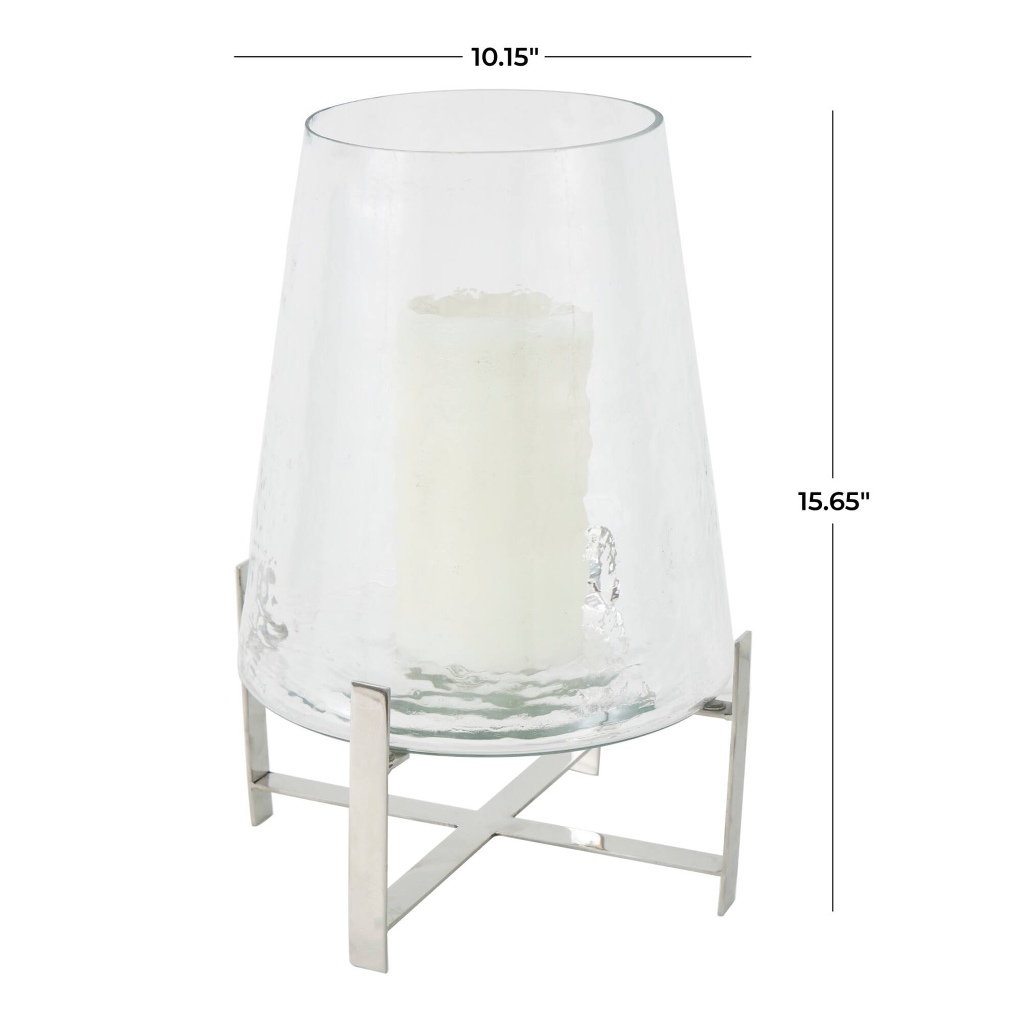 16" Clear Glass & Stainless Steel Hurricane Candle Holder